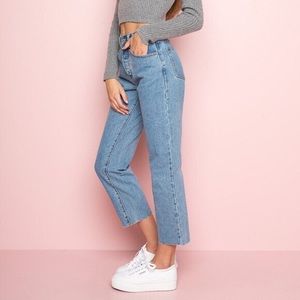 Brandy Melville Cropped Raw Hem Mini Flare Jeans
